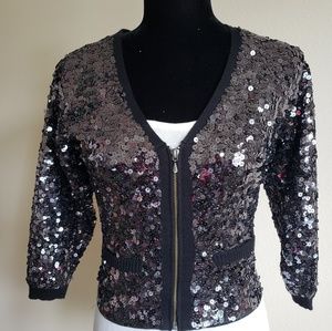 Guess Black Sequin Bomber-style Jacket